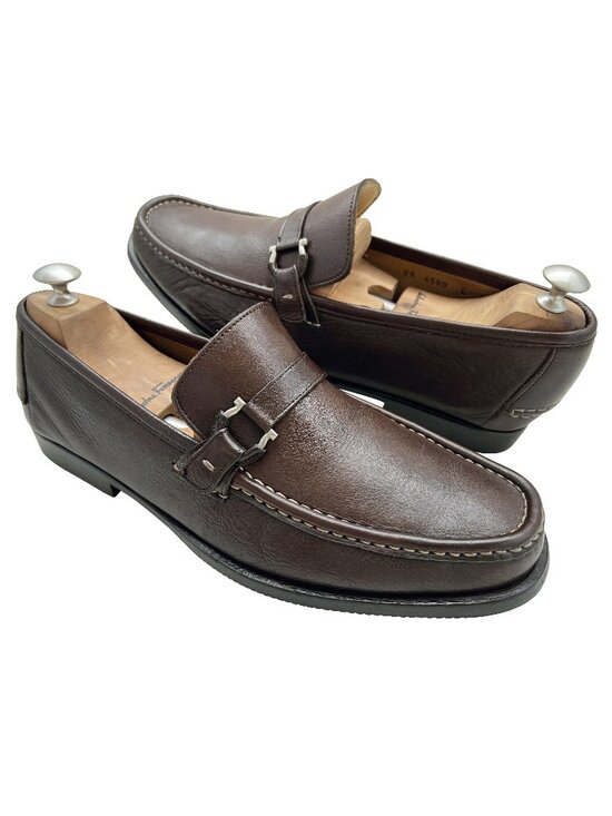 $1090 Salvatore Ferragamo Mens Silver Gancini Bit Leather Shoes Loafers 8.5 E main image 2